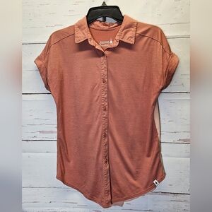 Smartwool Everyday Explorer Peachy Pink Crossback Button Up Shirt. Women's XS